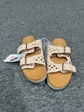 Cat & Jack Cream Braided Double-Buckle Slide Sandals